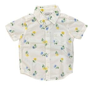 White Floral Short-Sleeve Button-Up Shirt for Kids